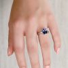 Stones & Gold Rings | Natural Oval Tanzanite With Baguette Diamonds Three Stone Filigree Patterned Solid 14 Karat Gold Engagement Ring