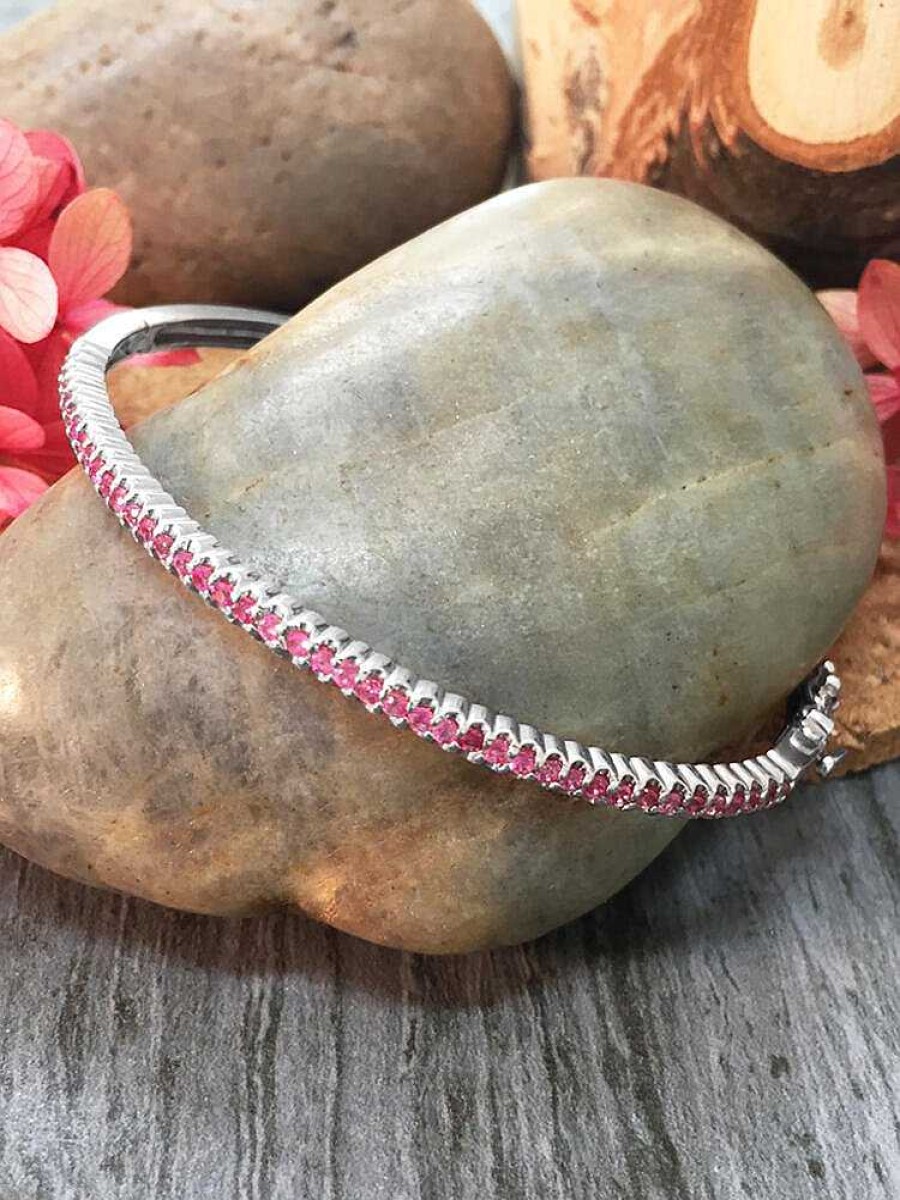 Stones & Gold Bracelets & Anklets | 3Mm Pink Sapphire Bangle Solid Gold (14Kw) Colored Stone Bracelet