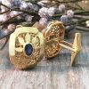 Stones & Gold Cuff Links | Blue Sapphire Shield Solid Gold (14Ky) Colored Stone Men'S Cufflink