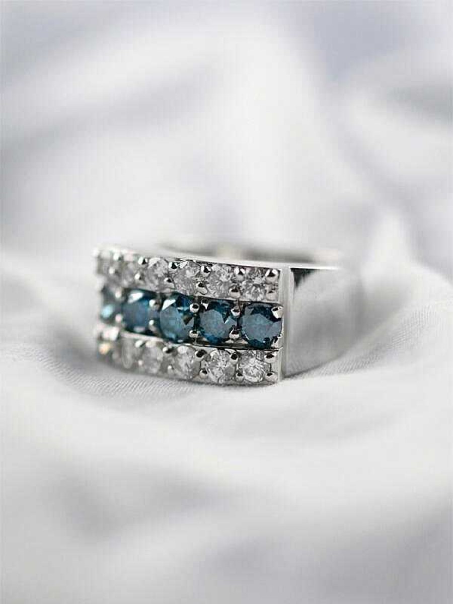 Stones & Gold Rings | 2.45Ct Blue And White Diamond Solid 14 Karat Gold Uni Band