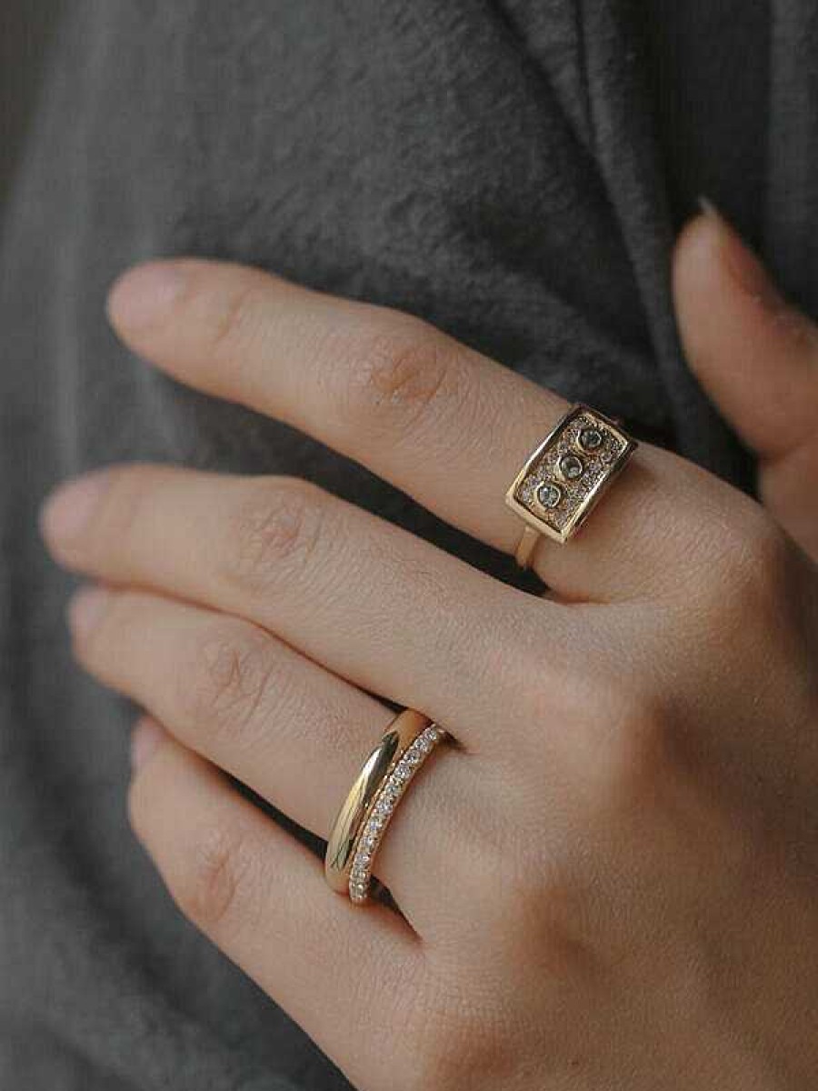 Stones & Gold Rings | Set: Diamond And Gold Dome Solid 14 Karat Gold Stackable