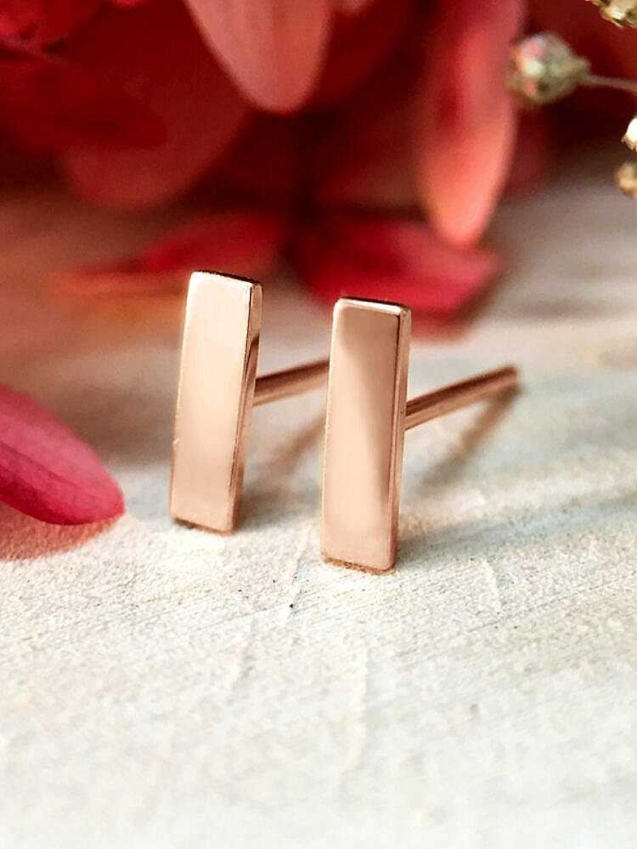 Stones & Gold Earrings | Gold Bar Stud Earrings