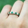 Stones & Gold Rings | Emerald And Diamond Wedding Band Solid Gold (14Kw) Colored Stone Stackable Ring