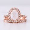 Stones & Gold Rings | Set: Moonstone Halo Engagement Ring + Diamond Wedding Band