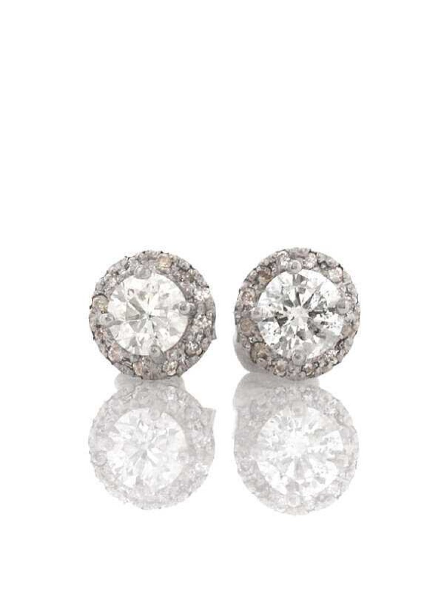 Stones & Gold Earrings | Petite Diamond Solid 14 Karat Gold Stud Earring With Halo