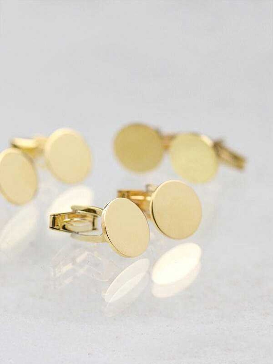 Stones & Gold Cuff Links | Set Of 3 Disc Cufflink Gold Plated