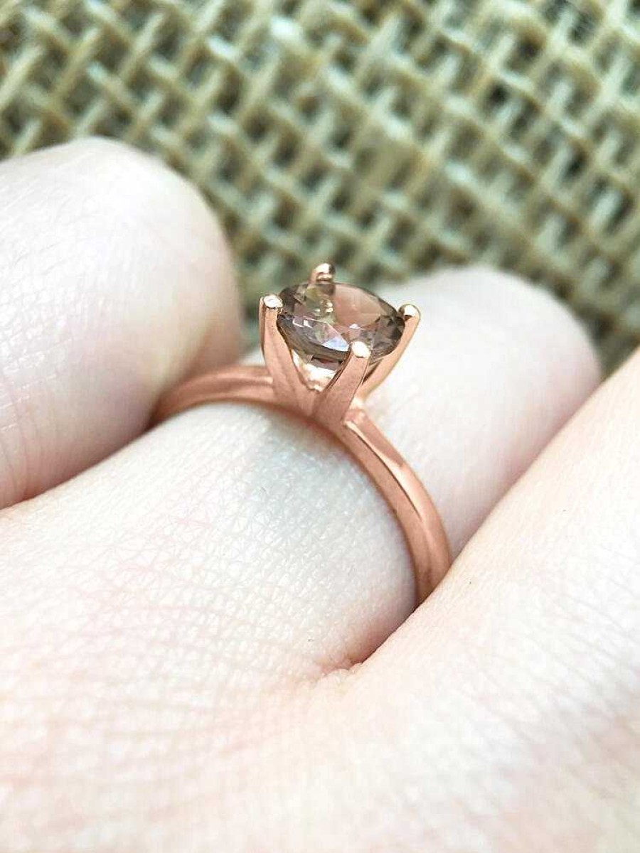 Stones & Gold Rings | Salmon Pink Tourmaline Solitaire Solid 14K Gold Engagement Ring