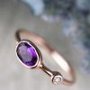 Stones & Gold Rings | Natural Amethyst And Baby Diamond Bezel Birthstone Solid 14 Karat Gold Stackable Engagement Ring