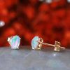 Stones & Gold Earrings | 6X4Mm Opal Stud Solid 14 Karat Gold Stud Earrings