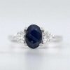 Stones & Gold Rings | 5X7Mm Blue Sapphire And Diamond Solid 14K Gold Engagement Ring