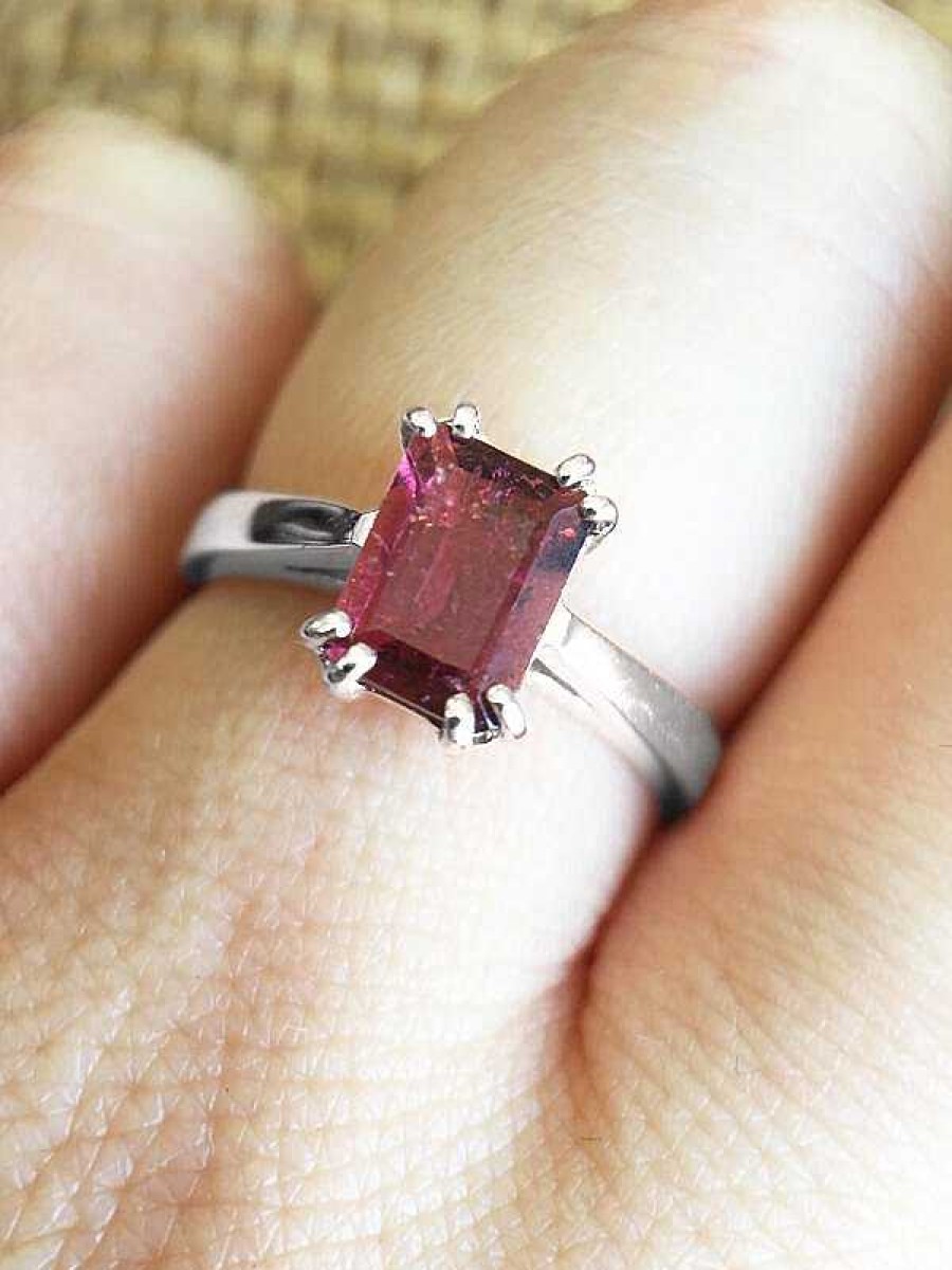 Stones & Gold Rings | 5X7Mm Pink Tourmaline Solitaire Engagement Solid Gold (14Ky) Colored Stone Wedding Ring