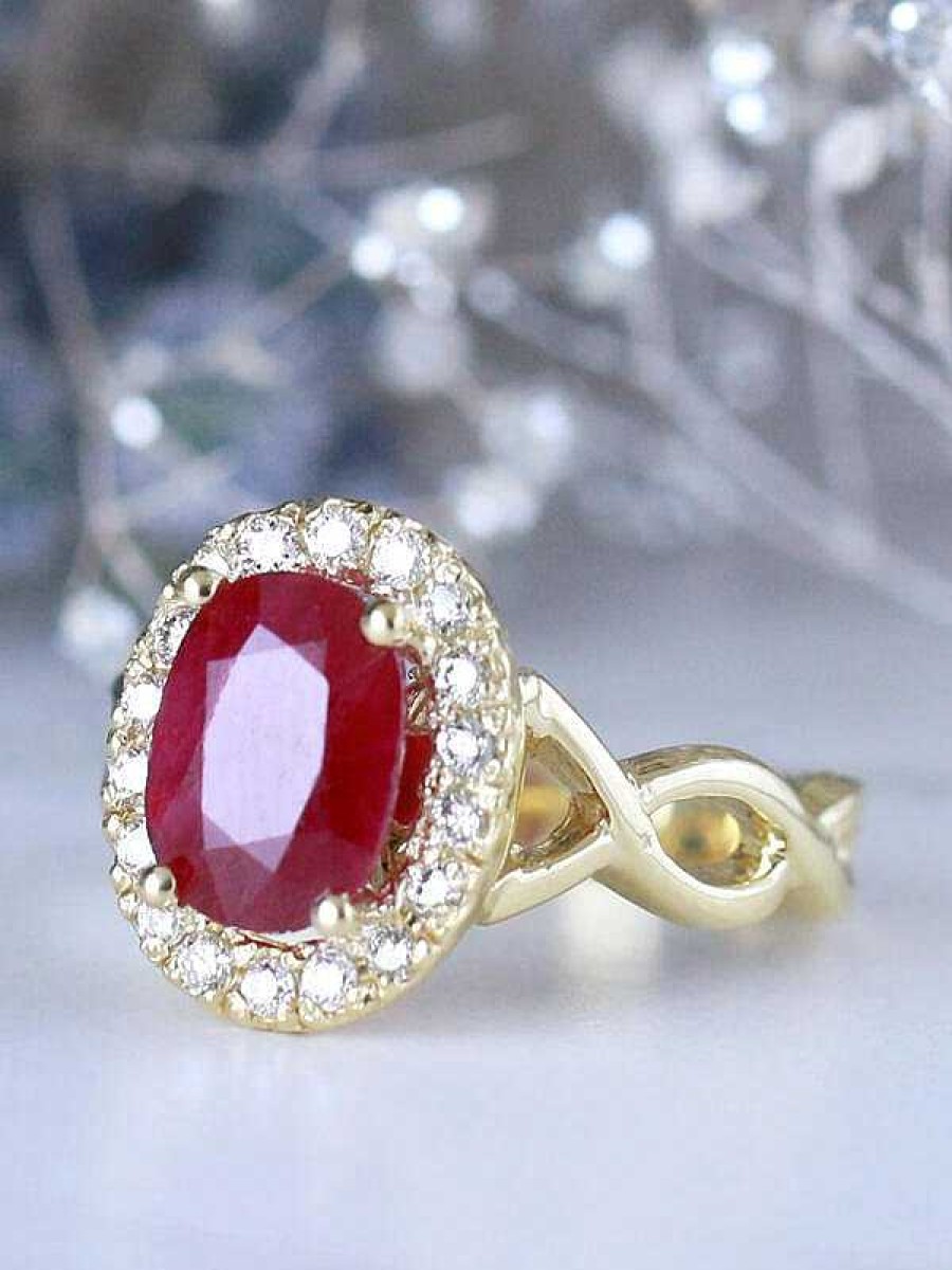 Stones & Gold Rings | 8X6Mm Oval Natural Ruby 14 Karat Engagement Ring