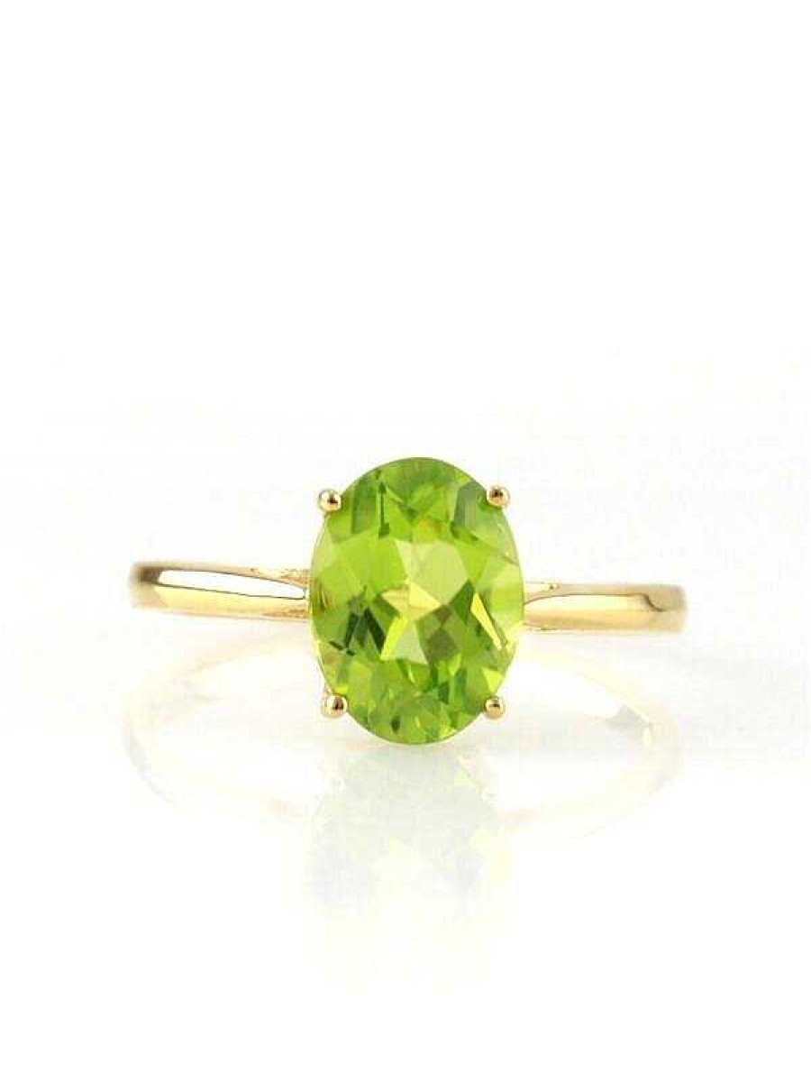 Stones & Gold Rings | 9X7Mm Natural Oval Peridot Solid 14 Karat Gold Solitaire Ring