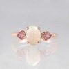 Stones & Gold Rings | 8X6Mm Natural Oval Opal With Blush Pink Tourmaline Solid 14 Karat Gold Three Stone Ring