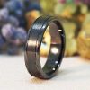 Stones & Gold Wedding Bands | Mens Wedding Band | Black Rhodium On Solid Gold Band | Matte Gold With Polished Rim Band | 6Mm Band | Fine Jewelry | Free Shipping