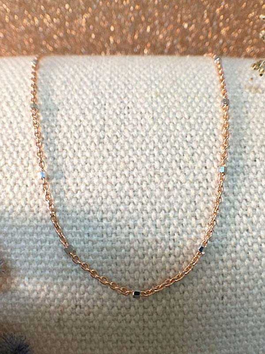 Stones & Gold Necklaces | Link Chain Necklace With Square Cubes | Solid Gold Chain | White Gold Chain | 18 Inches | Spring Lock | Fine Jewelry | Free Shipping