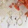 Stones & Gold Earrings | Geometric Dangle Solid 14 Karat Gold Earrings