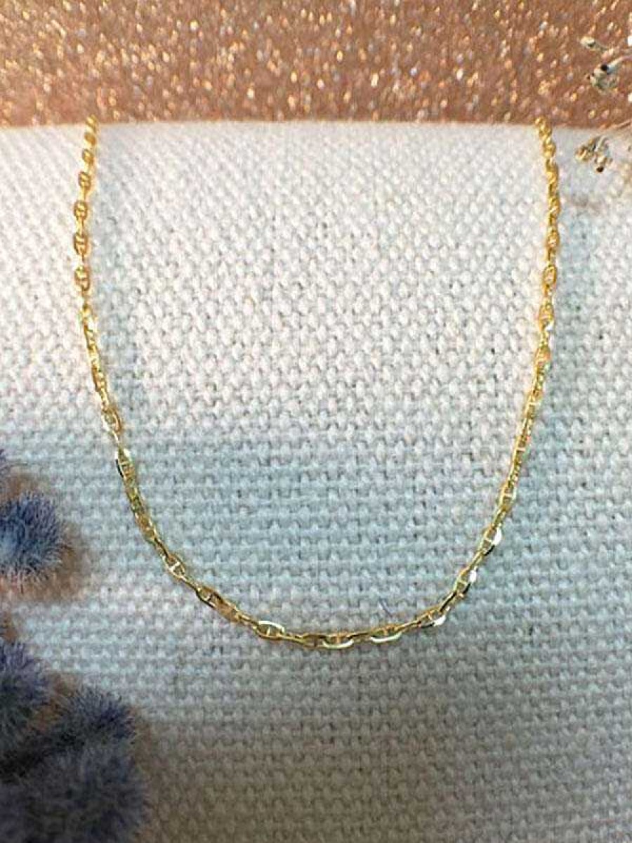 Stones & Gold Necklaces | Modified Link Chain Necklace | Solid Gold Chain | White Gold Chain | 18 Inches | Spring Lock | Fine Jewelry | Free Shipping