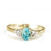 Stones & Gold Rings | 6X4Mm Blue Zircon And Diamond Engagement Solid 14K Gold Colored Stone Wedding Ring