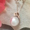 Stones & Gold Necklaces | 8Mm Pearl And Diamond Pendant Solid Gold (14Kr) With Bonus Solid 14Kr Chain Necklace