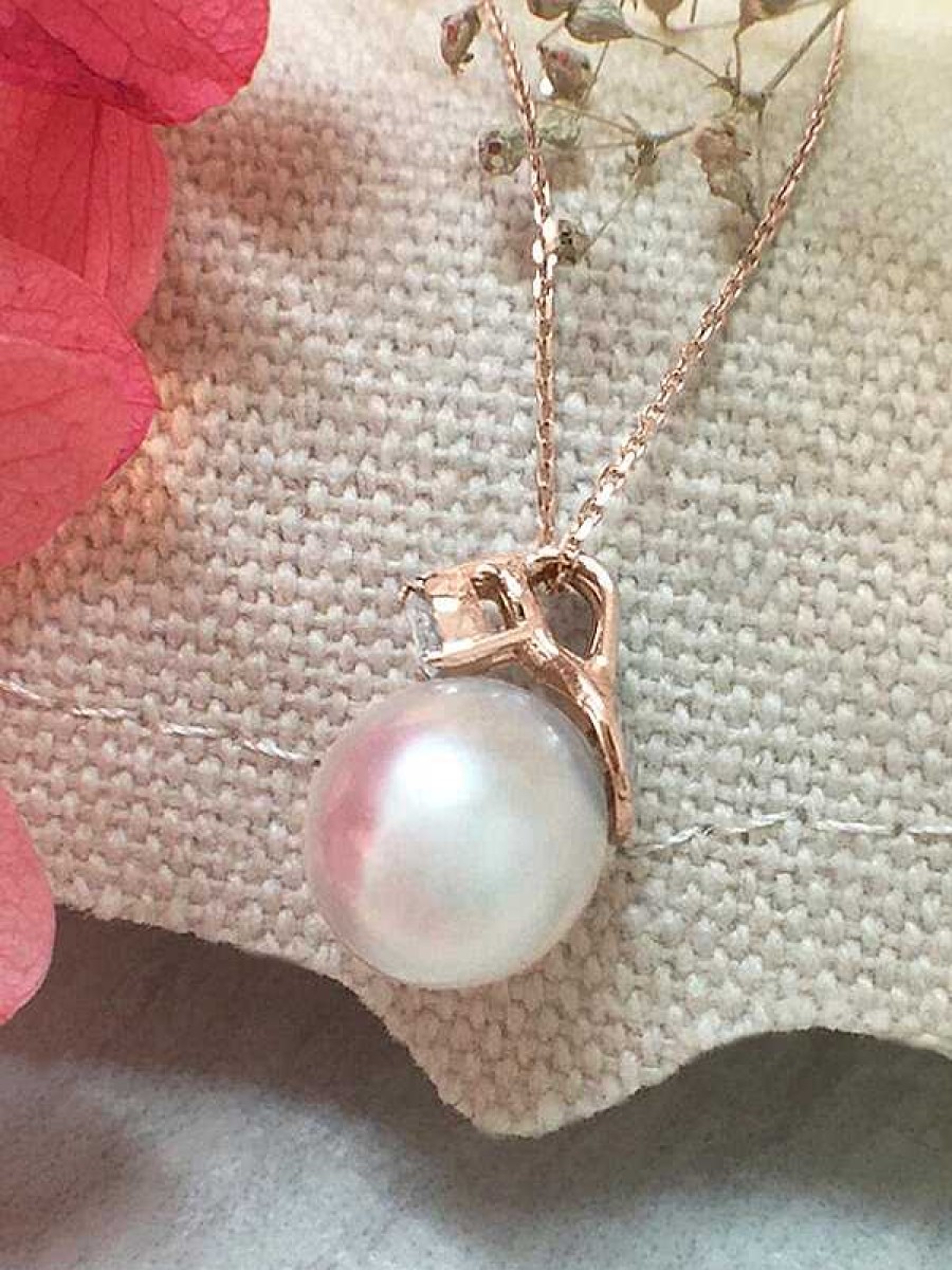 Stones & Gold Necklaces | 8Mm Pearl And Diamond Pendant Solid Gold (14Kr) With Bonus Solid 14Kr Chain Necklace