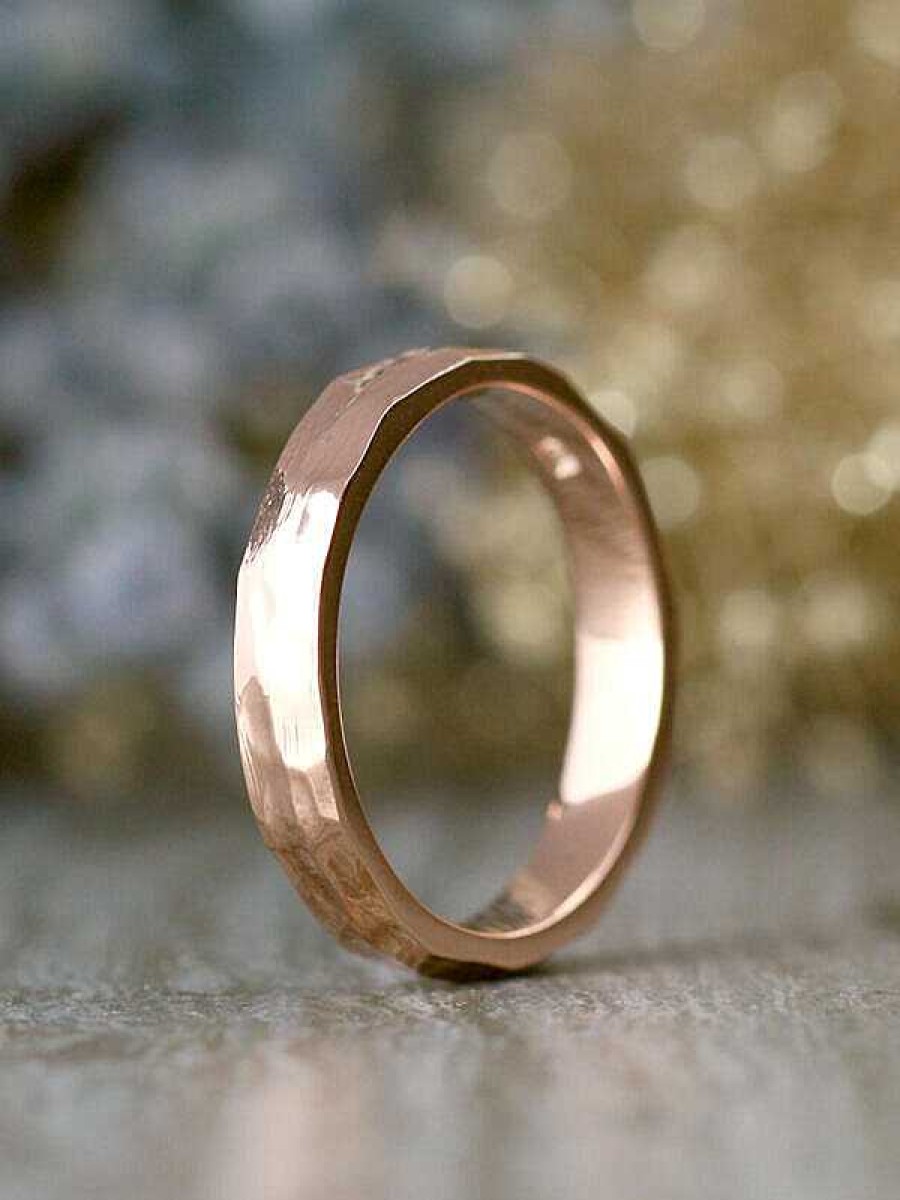 Stones & Gold Rings | 4Mm Hammered Solid 14 Karat Gold Men'S Wedding Band