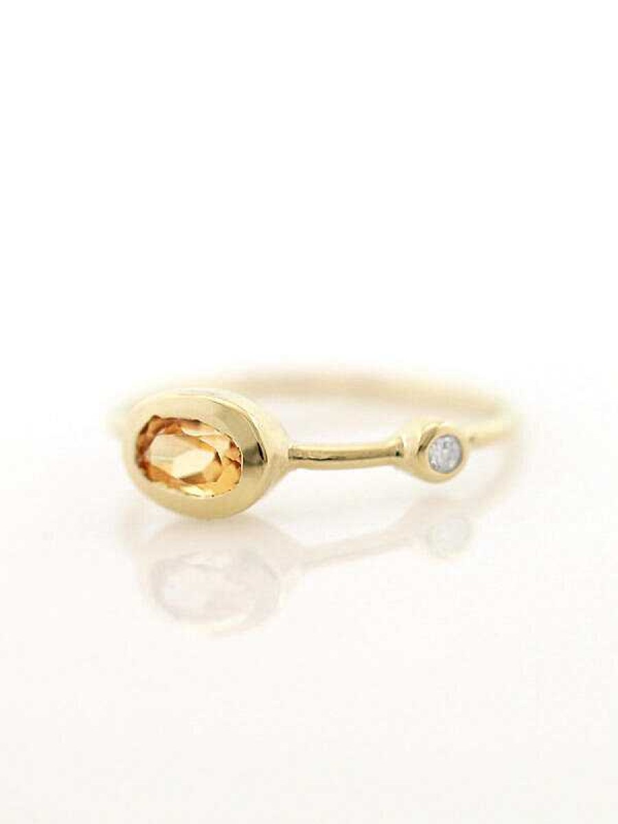 Stones & Gold Rings | Hessonite Garnet And Diamond Bezel January Solid 14 Karat Gold Ring