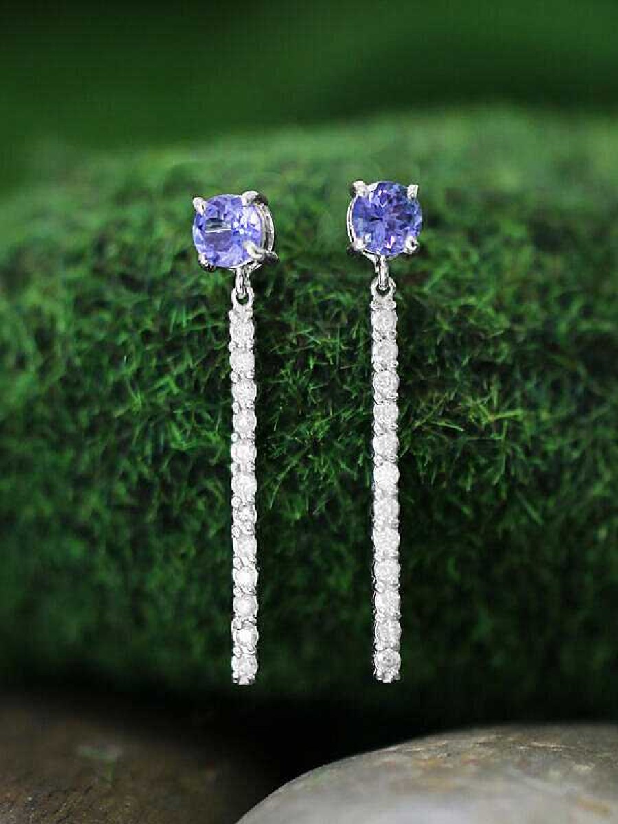 Stones & Gold Earrings | Tanzanite And Diamond Chandelier Dangle Solid Gold (14Kw) Colored Stone Drop Earrings