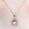 Stones & Gold Necklaces | Morganite And Diamond Halo Pendant Solid Gold (14Kw) With Bonus 14Kw Chain Necklace