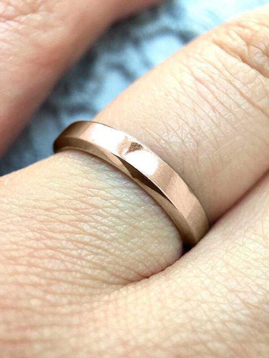 Stones & Gold Rings | 3Mm Bevelled Polished Wedding Band Solid Gold (14Kr) Modern Women'S Engagement Ring