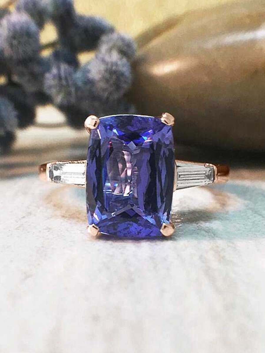 Stones & Gold Rings | Tanzanite And Baguette Diamond Cocktail Solid Gold (14Ky) Colored Stone Estate Ring