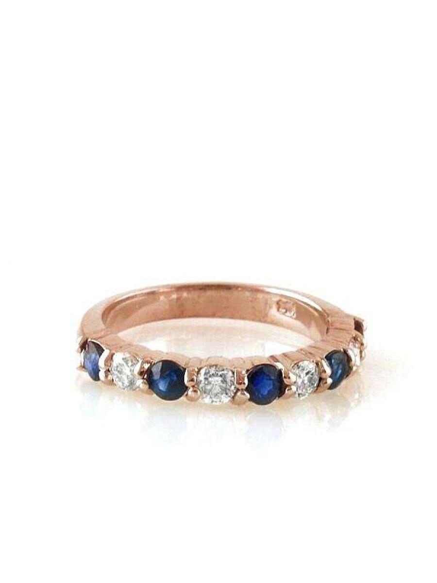 Stones & Gold Rings | Blue Sapphire And Diamond Stackable Solid 14 Karat Gold Wedding Band