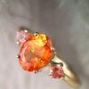 Stones & Gold Rings | 9X7Mm Natural Oval Mandarin Garnet And Coral Tourmaline Solid 14 Karat Gold Ring