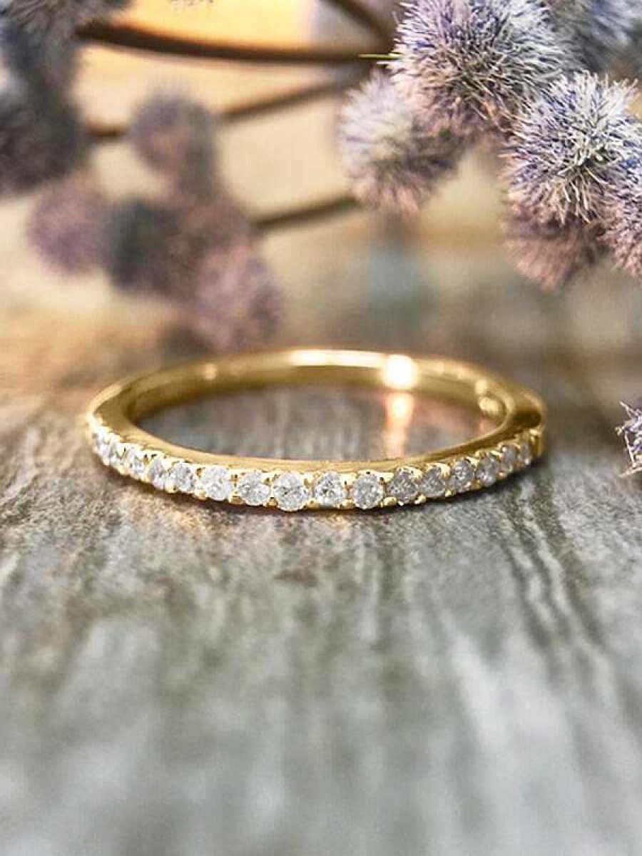 Stones & Gold Rings | 1.6Mm Diamond Wedding Band Solid Gold (14Ky) Affordable Stackable Women'S Engagement Ring