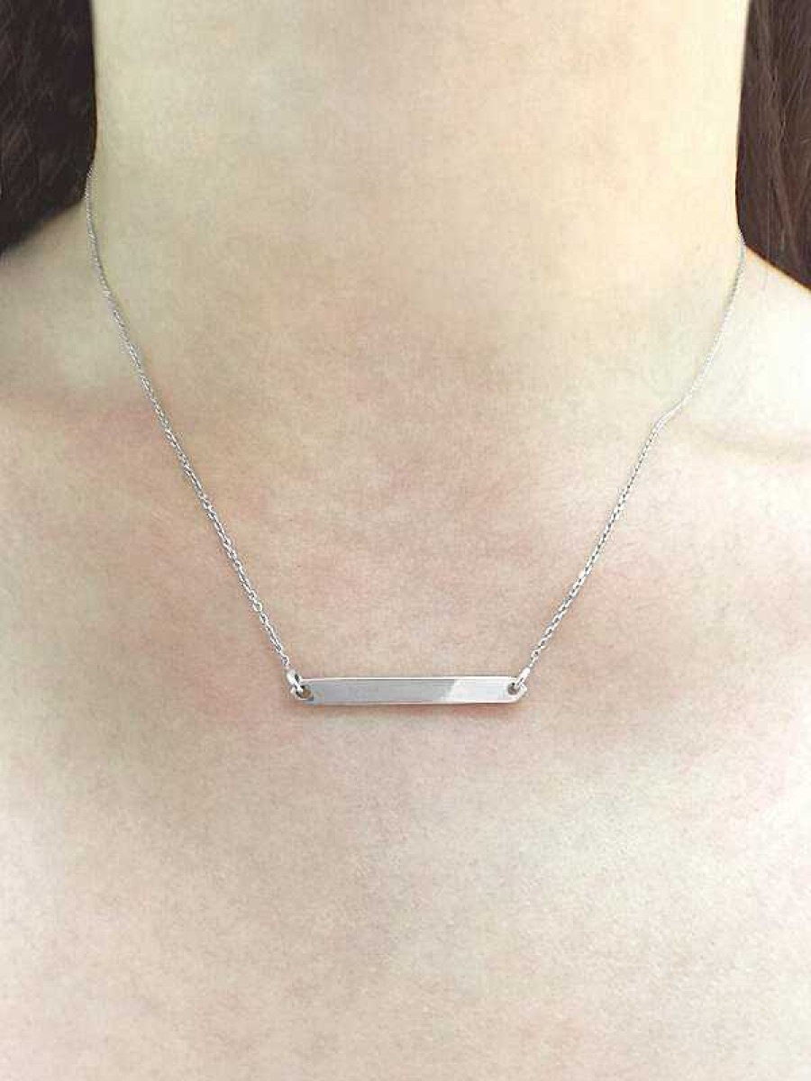 Stones & Gold Necklaces | Bar With Engraving Option Available Pendant Solid Gold (14Kw) Minimalist Chain Necklace