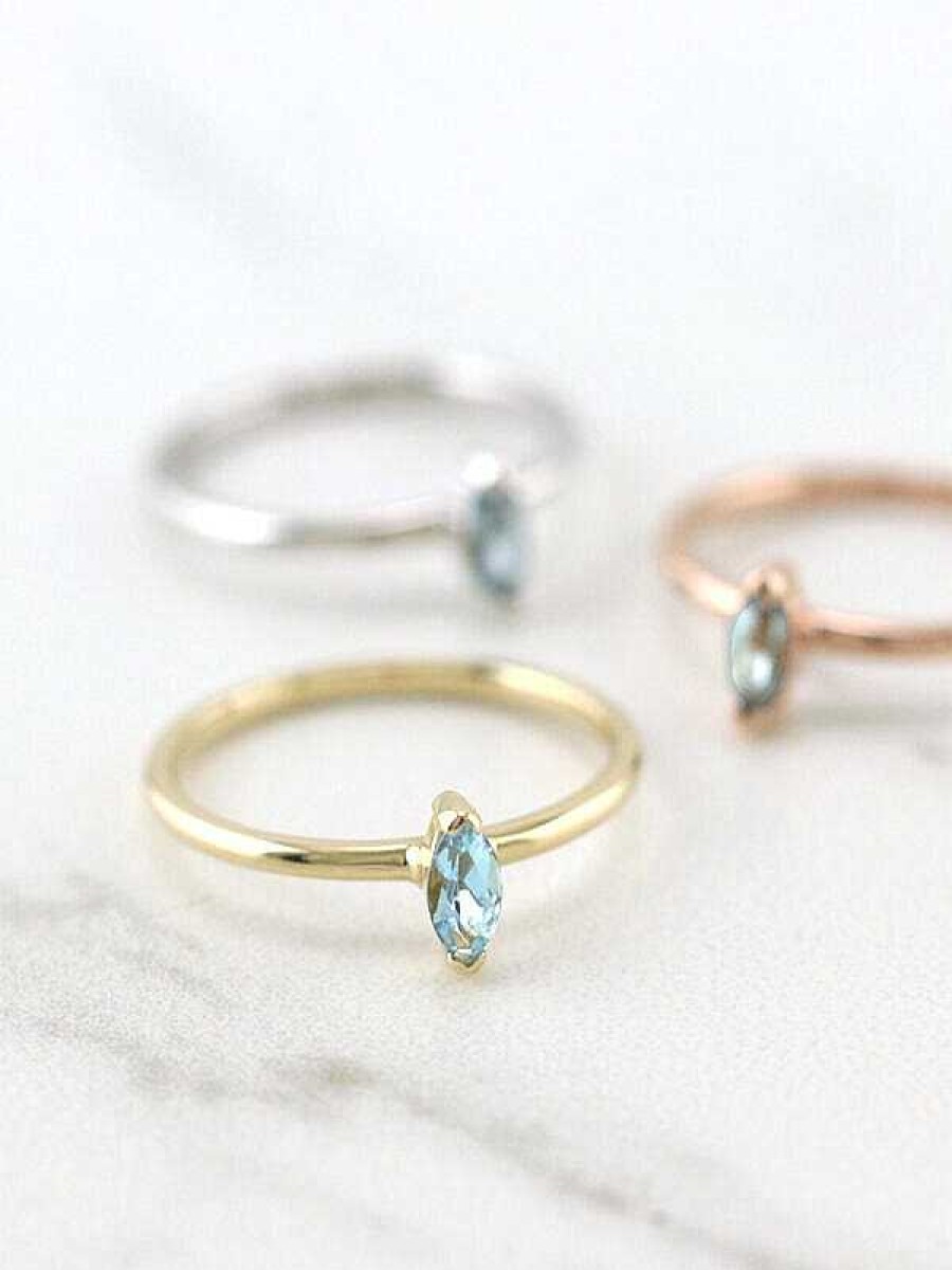 Stones & Gold Rings | Marquise Aquamarine Solid 14 Karat Gold Stackable Ring