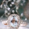 Stones & Gold Rings | Oval Aquamarine Diamond Halo With Skinny 14 Karat Band