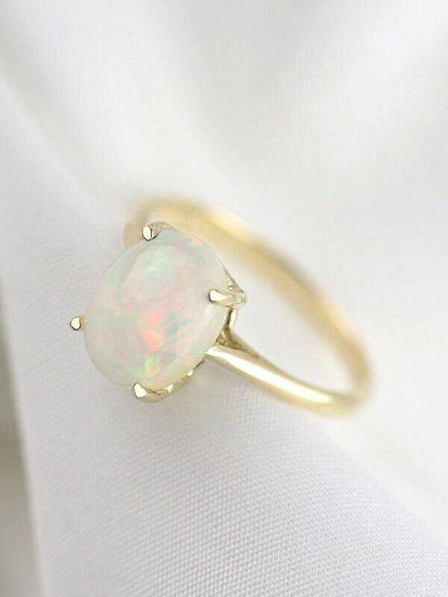 Stones & Gold Rings | 1.95Ct Natural Rainbow Opal Solitaire Ring