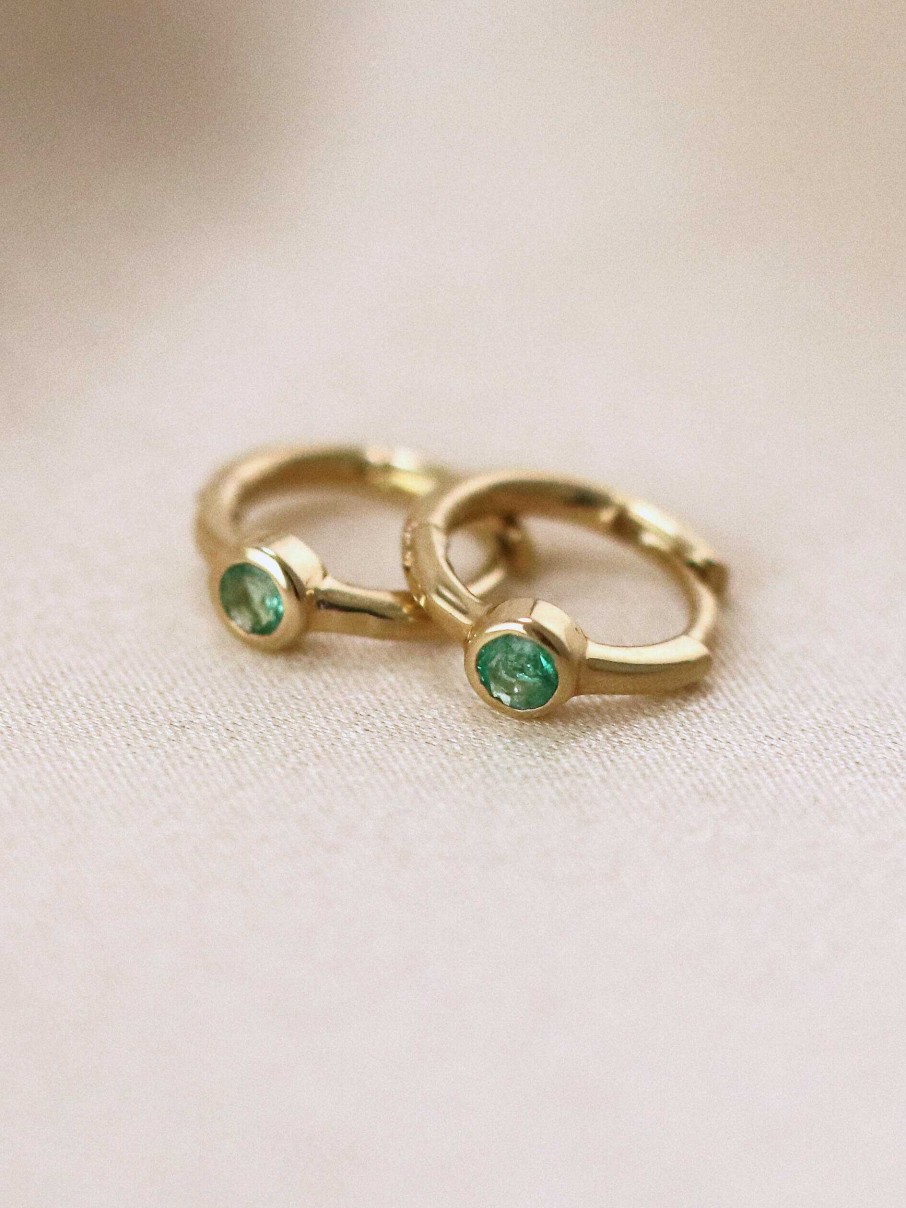 Stones & Gold Earrings | Emerald Bezel Hoop Earrings