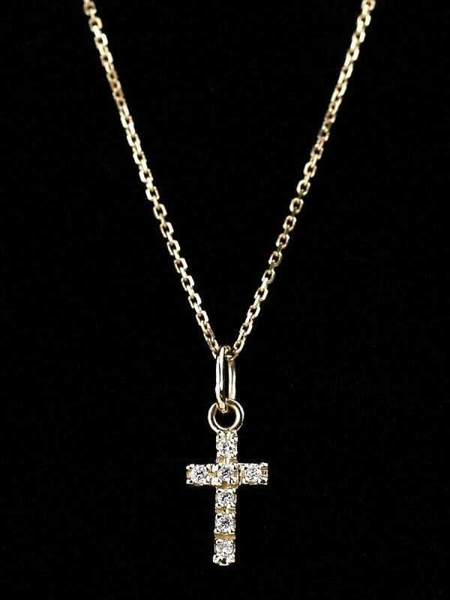 Stones & Gold Necklaces | Natural Baby Diamond Cross Solid 14 Karat Gold Pendant Charm