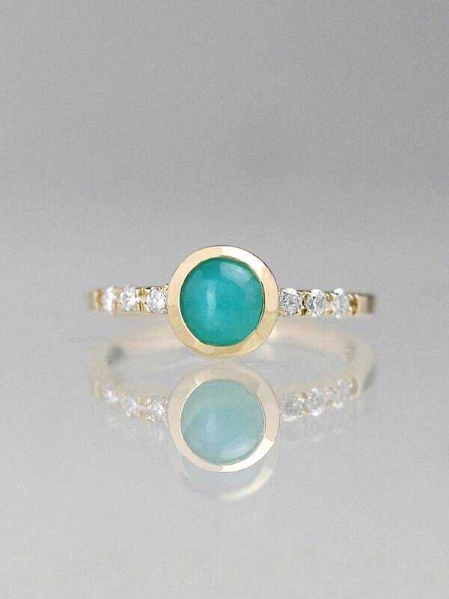 Stones & Gold Rings | Teal Cabochon Tourmaline Bezel 14 Karat Ring (One-Of-A-Kind)