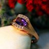 Stones & Gold Rings | Amethyst And Diamond Ring | Solid 14K Gold | Gemstone | Colored Stone | Engagement Ring | Purple | Rose Gold | Fine Jewelry | Free Shipping