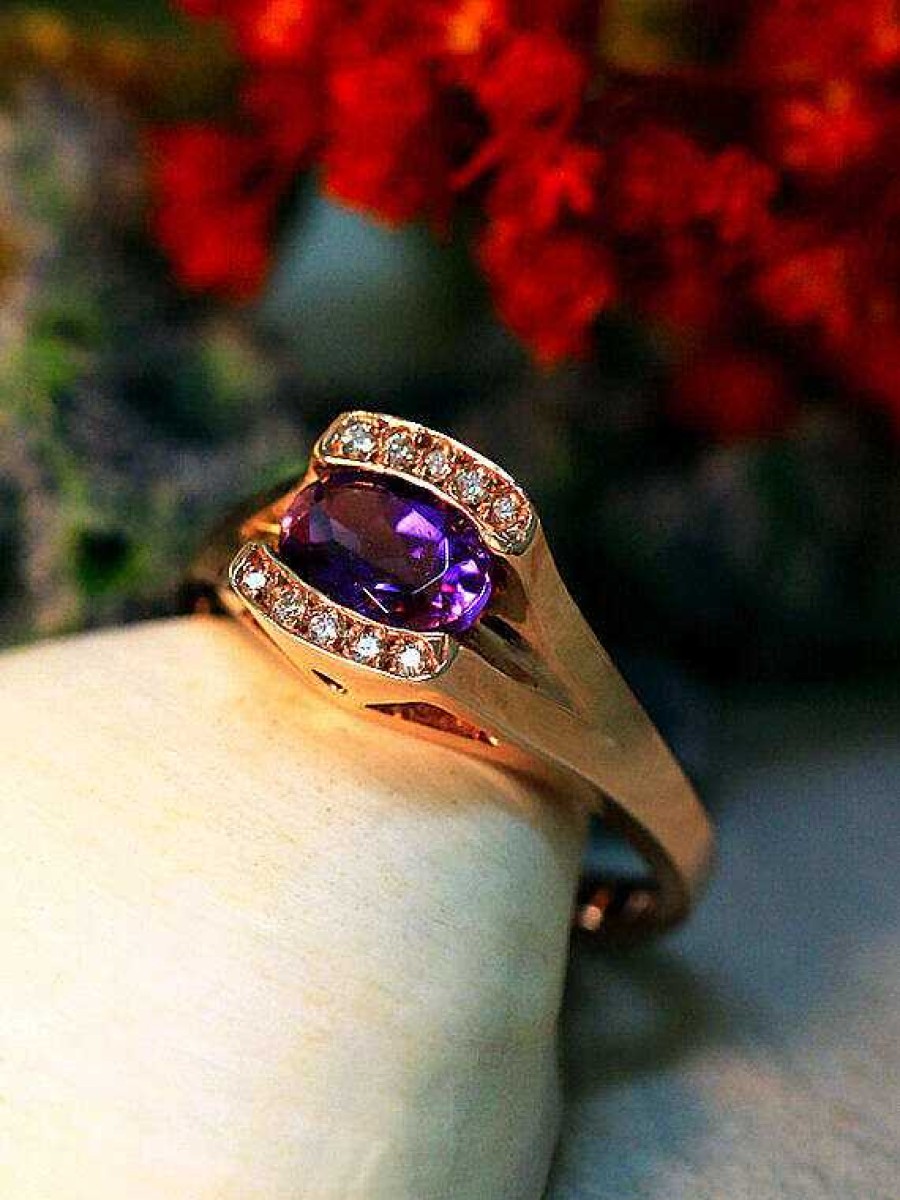 Stones & Gold Rings | Amethyst And Diamond Ring | Solid 14K Gold | Gemstone | Colored Stone | Engagement Ring | Purple | Rose Gold | Fine Jewelry | Free Shipping