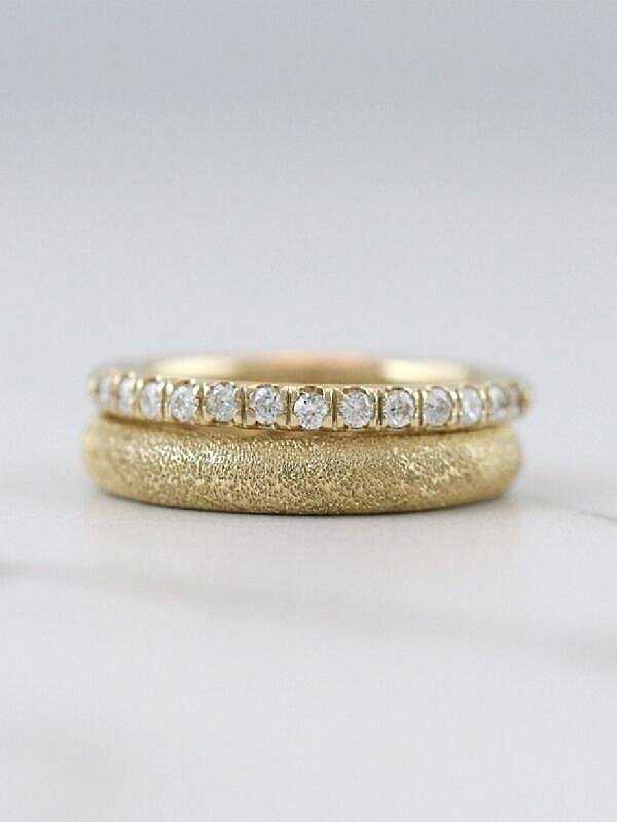 Stones & Gold Rings | Set: Diamond And Confetti Dome Solid 14 Karat Gold Stackable