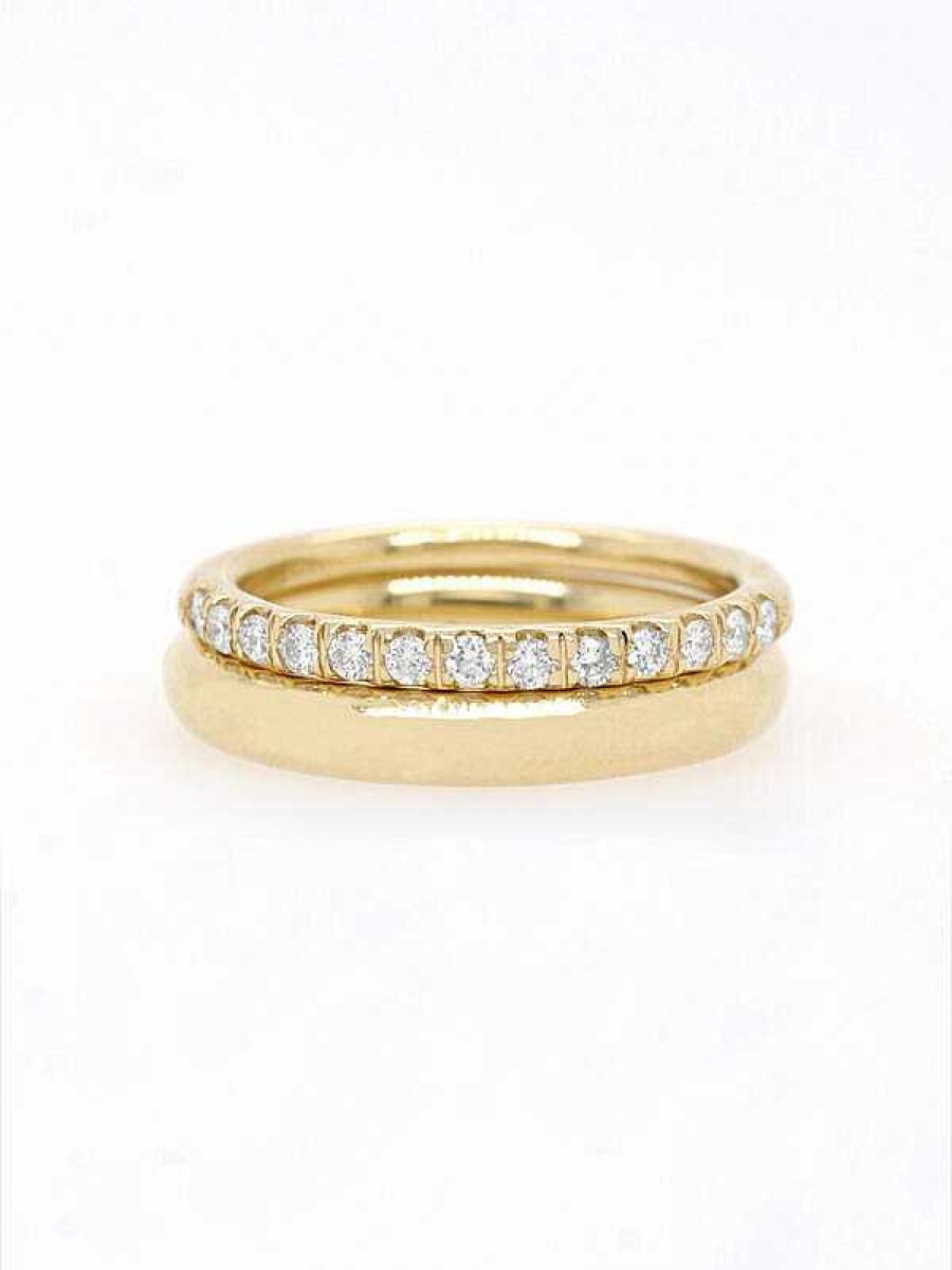 Stones & Gold Rings | Set: Diamond And Gold Dome Solid 14 Karat Gold Stackable