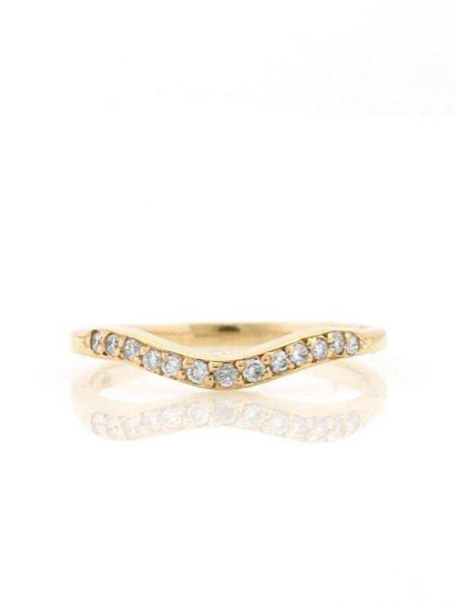 Stones & Gold Rings | 2.2Mm Diamond Pave Wavy Wedding Band Solid 14K Gold Engagement Ring