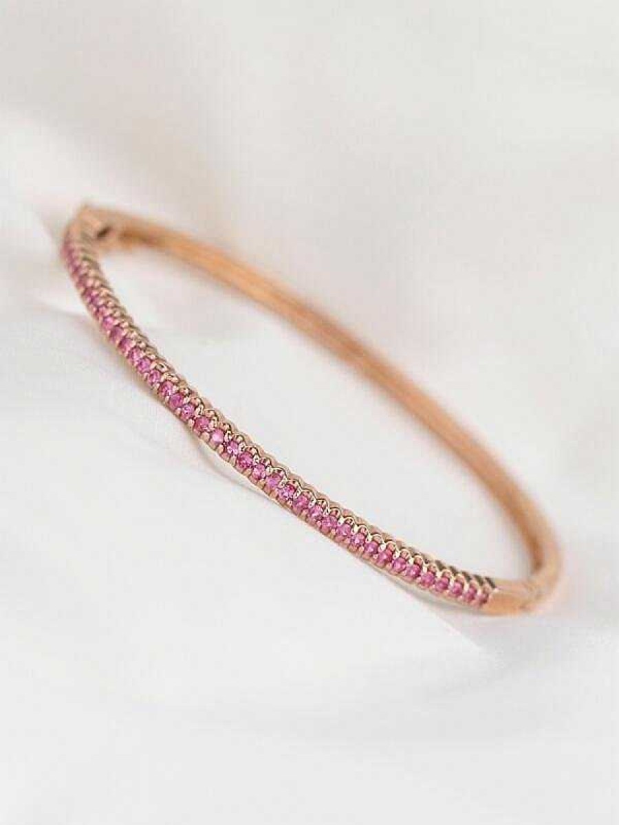 Stones & Gold Bracelets & Anklets | 3Mm Pink Sapphire Bangle Solid Gold (14Kr) Colored Stone Bracelet