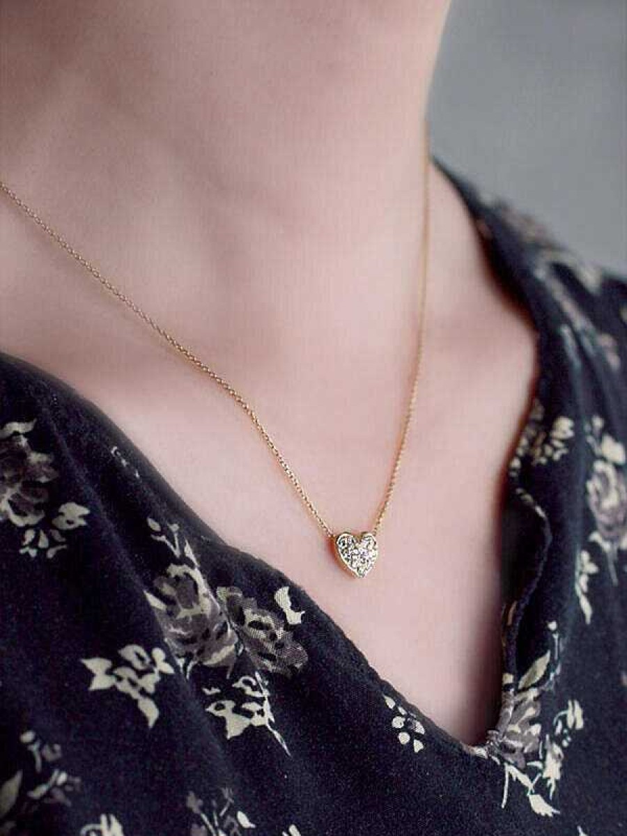 Stones & Gold Necklaces | Petite Diamond Heart Necklace