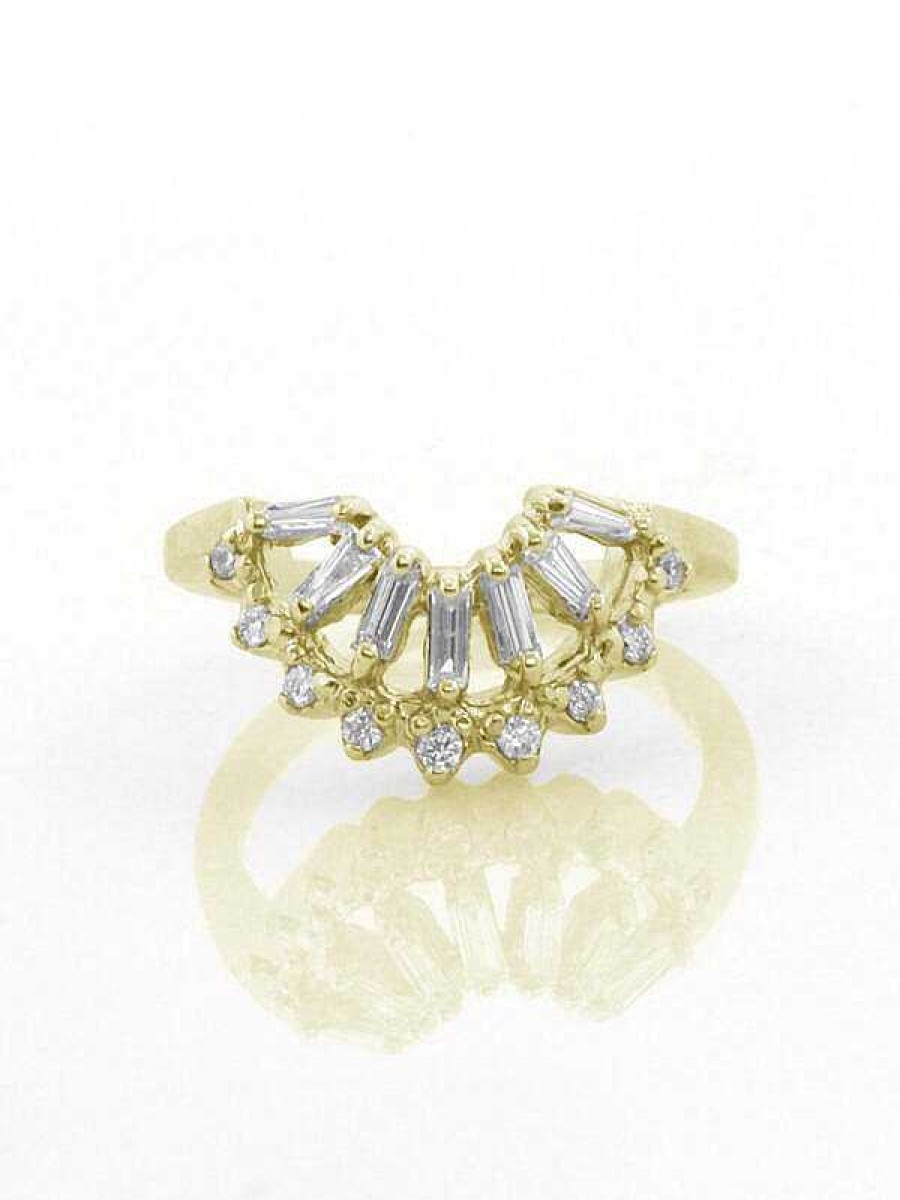 Stones & Gold Rings | Baguette And Round Diamond Solid 14 Karat Gold Cocktail Ring Guard