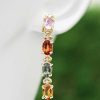 Stones & Gold Earrings | 6X4Mm Multicolor Sapphire And Diamond Dangle Solid Gold (14Ky) Colored Stone Earrings